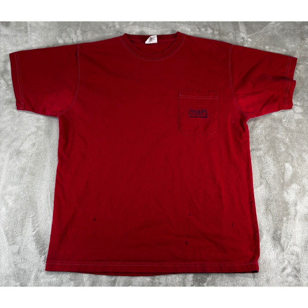 Chaps Ralph Lauren Pocket T-Shirt Mens Large Red Embroidered Logo Cotton